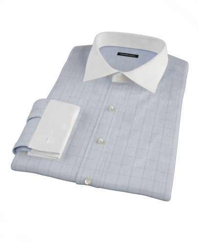 Light Blue and Black Window Plaid Fitted Dress Shirt 