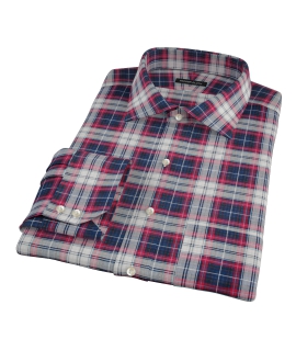 Navy Red Large Plaid Fitted Dress Shirt 