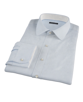 Pale Blue Mini Gingham Fitted Dress Shirt 