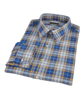 Blue and Orange Large Plaid Fitted Dress Shirt 