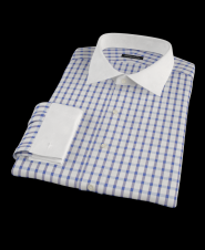 Blue and White Royal Oxford Gingham Fitted Dress Shirt 