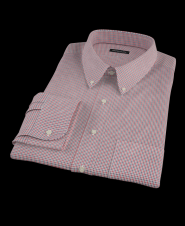 Red, Black Mini Gingham Fitted Dress Shirt 