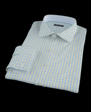 Blue and Yellow Gingham Fitted Dress Shirt 