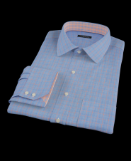 Blue and Orange Gingham Plaid Custom Dress Shirt 