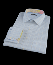 Blue and Gold Multi-check Men's Dress Shirt 