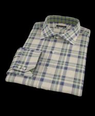 Tan Navy Green Large Plaid Custom Dress Shirt 