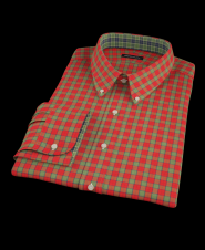 Red and Green Brushed Twill Fitted Dress Shirt 