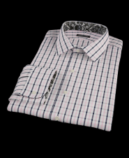 Pink Light Blue and Black Gingham Plaid Fitted Dress Shirt 