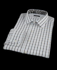 Light Blue Tan and Navy Tattersall Fitted Dress Shirt 