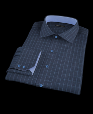 Navy Cotton-Silk-Cashmere Blend Men's Dress Shirt 
