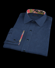 Navy and Cobalt Bengal Stripe Fitted Dress Shirt 