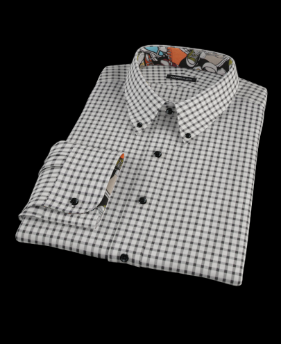 Black Gingham Men's Dress Shirt 