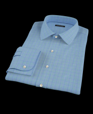 Blue and Green Gingham Plaid Custom Dress Shirt 