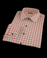 Red Wine and Tan Plaid Fitted Dress Shirt 