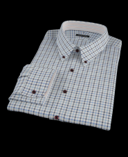 Blue Tattersall Brushed Twill Fitted Dress Shirt 