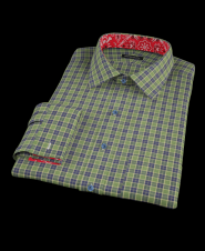 Green and Navy Brushed Twill Custom Dress Shirt 