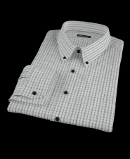 Navy Green Tattersall Pinpoint Fitted Dress Shirt 