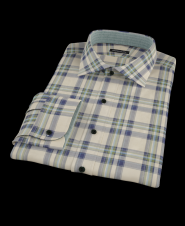 Tan Navy Green Large Plaid Custom Dress Shirt 