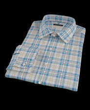 Tan Green Plaid Front Men's Dress Shirt 