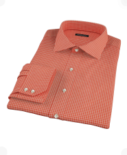 Orange Mini Gingham Fitted Dress Shirt 