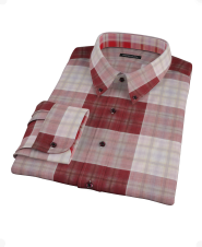 Red Maroon Large Plaid Back Fitted Dress Shirt 