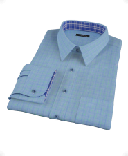 Blue and Green Gingham Plaid Men's Dress Shirt 