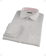 Navy & Tan Pinpoint Oxford Stripe Custom Dress Shirt 