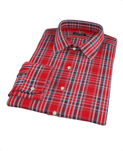 Cherry Red Plaid Fitted Dress Shirt 