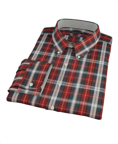 Navy Maroon Large Plaid Custom Dress Shirt 