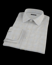 Gray Blue Cashmere Plaid Fitted Dress Shirt 