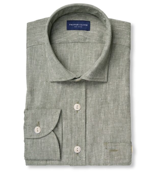 Proper Cloth Toscana Laurel Melange Recycled Cotton Chambray Utility Shirt