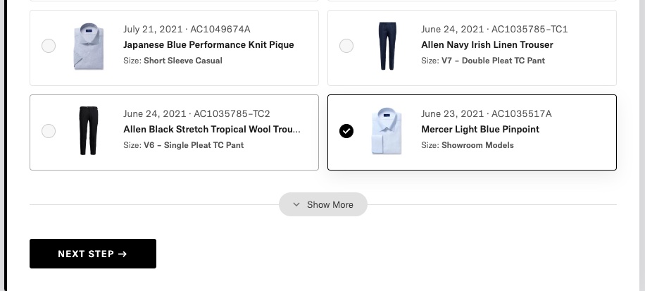 Select products which you like a fit advise on.