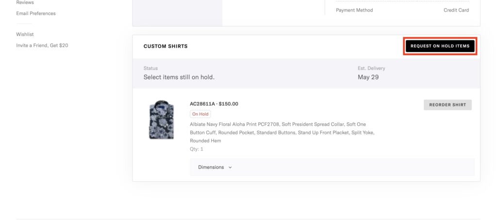 Select "request on hold items" button.