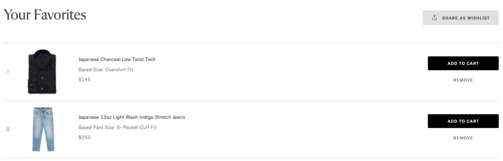 Click 'Share As Wishlist' button to share wishlist.