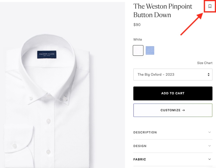 Bookmark icon at the right of product name.