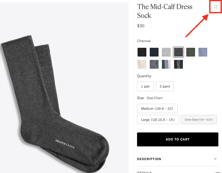 Bookmark icon at the right of product name.