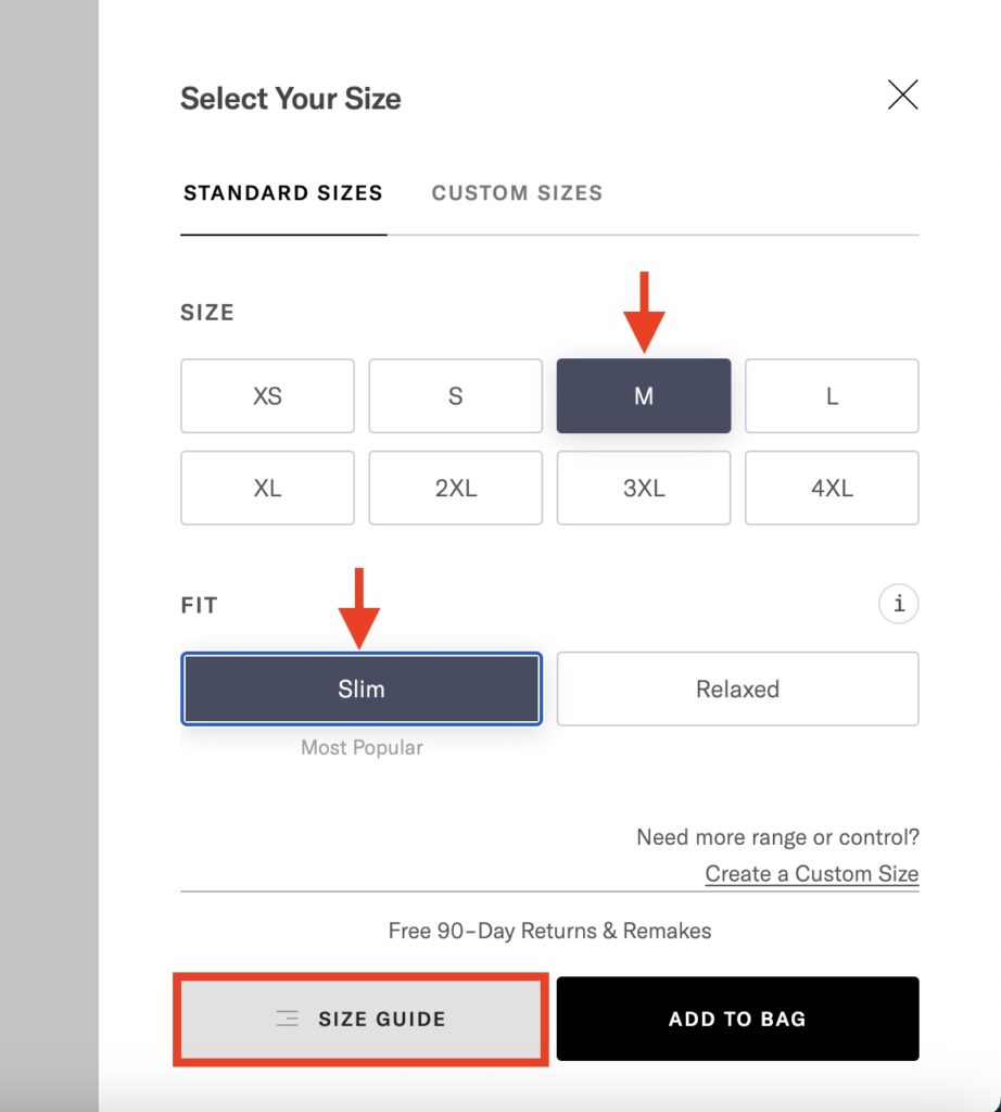 Choose your standard size and fit. Click size guide for measurement info.