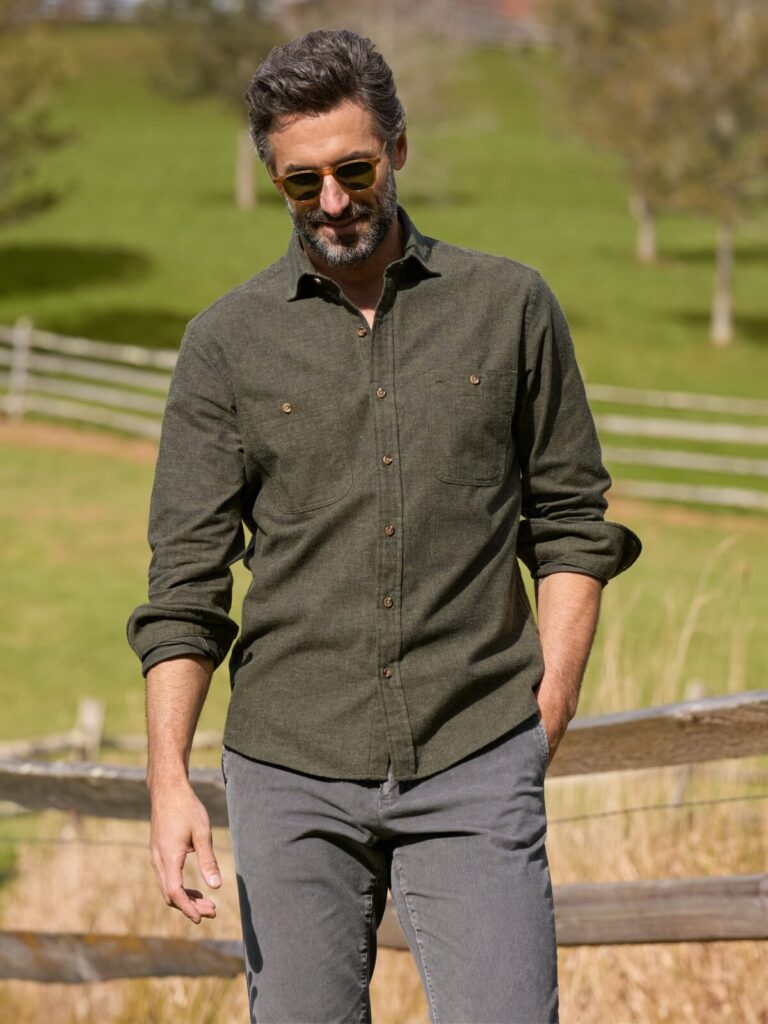 a fall utility shirt in a Portuguese brushed cotton.