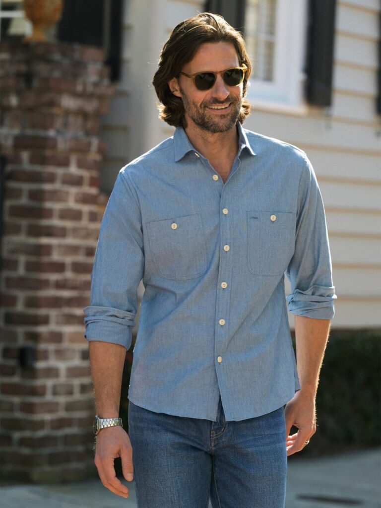 A utility shirt good for fall chores or activities.