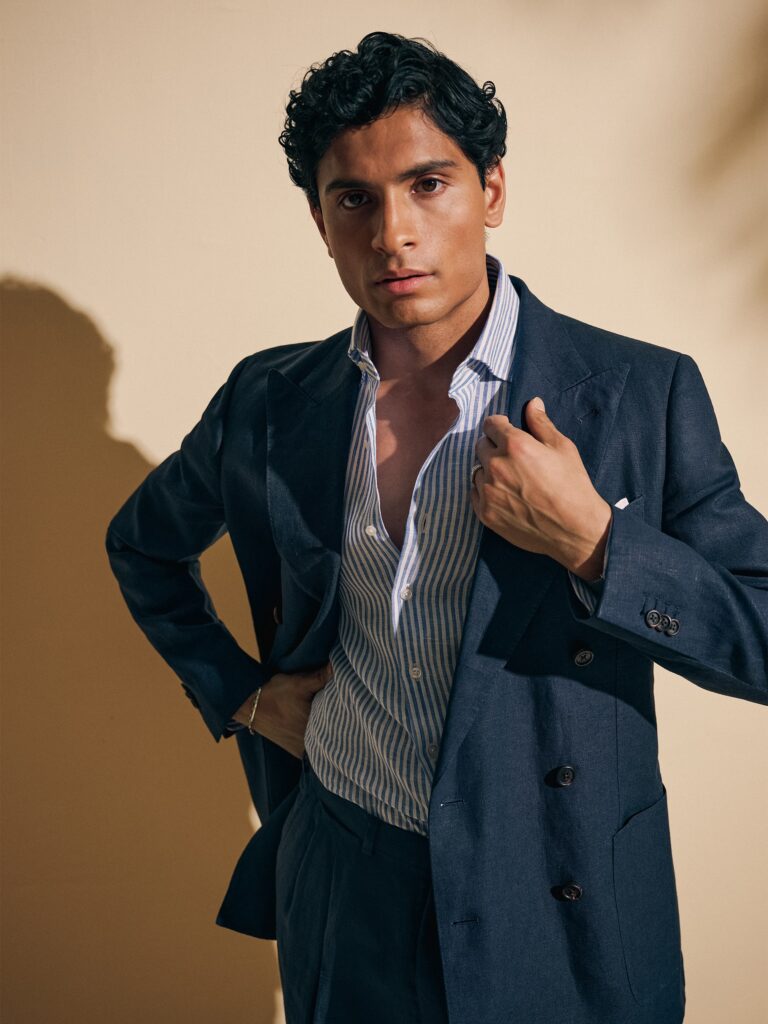 a linen sport coat for a polished evening look