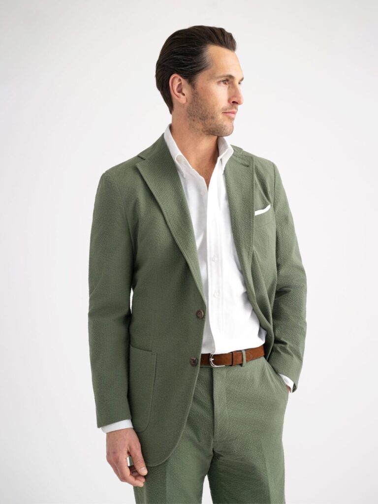 seersucker's breathability makes it a great summer wedding suit fabrics