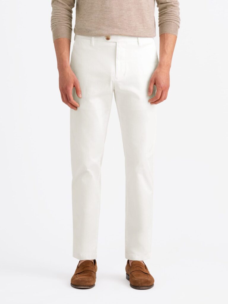 White pants outfit ideas - chinos and a light sweater